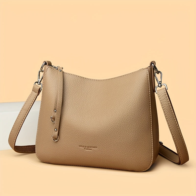 Women's Soft Synthetic Leather Tote Bag with Adjustable & Detachable Strap, Zipper Closure - Minimalist Elegant Design for Commuting, Shopping, Work - Available in Black, Khaki, Gray, Red, Shopping Handbag, Sleek Modern Handb