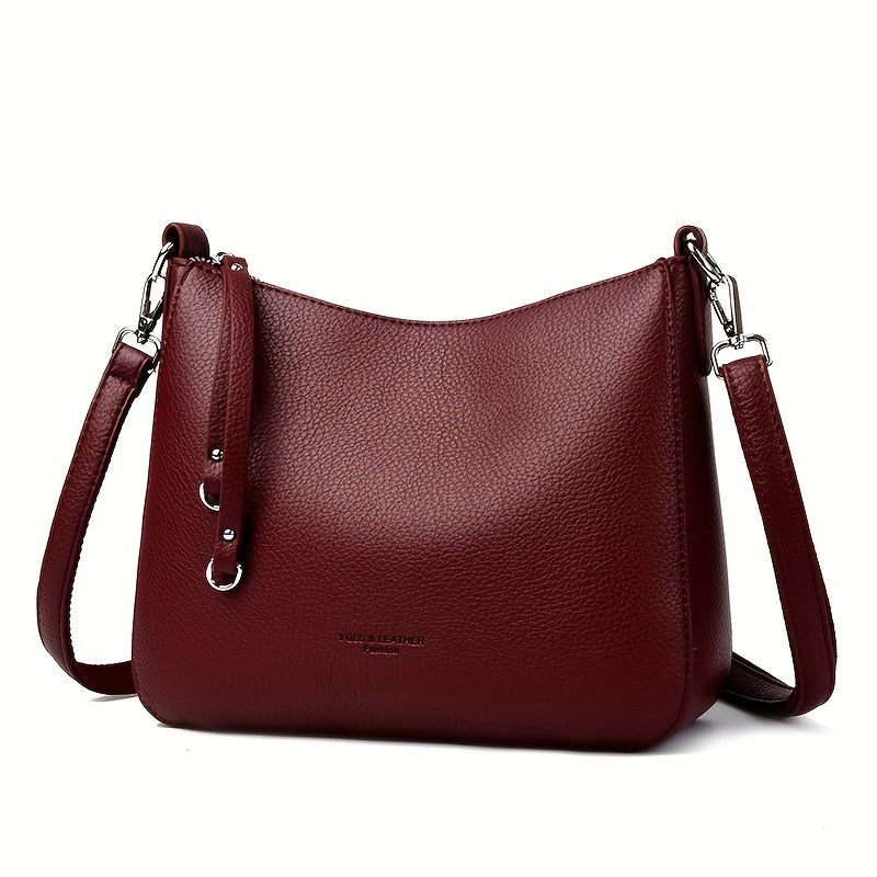 Women's Soft Synthetic Leather Tote Bag with Adjustable & Detachable Strap, Zipper Closure - Minimalist Elegant Design for Commuting, Shopping, Work - Available in Black, Khaki, Gray, Red, Shopping Handbag, Sleek Modern Handb