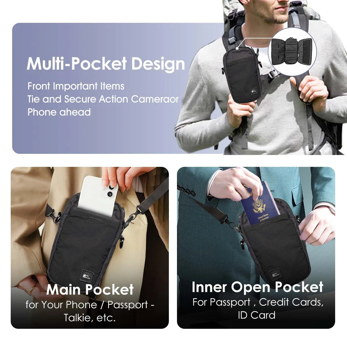Portable carrying Storage Bag New Multifunctional Crossbody Bag, Convertible Essential Passport Bag For Waterproof Nylon