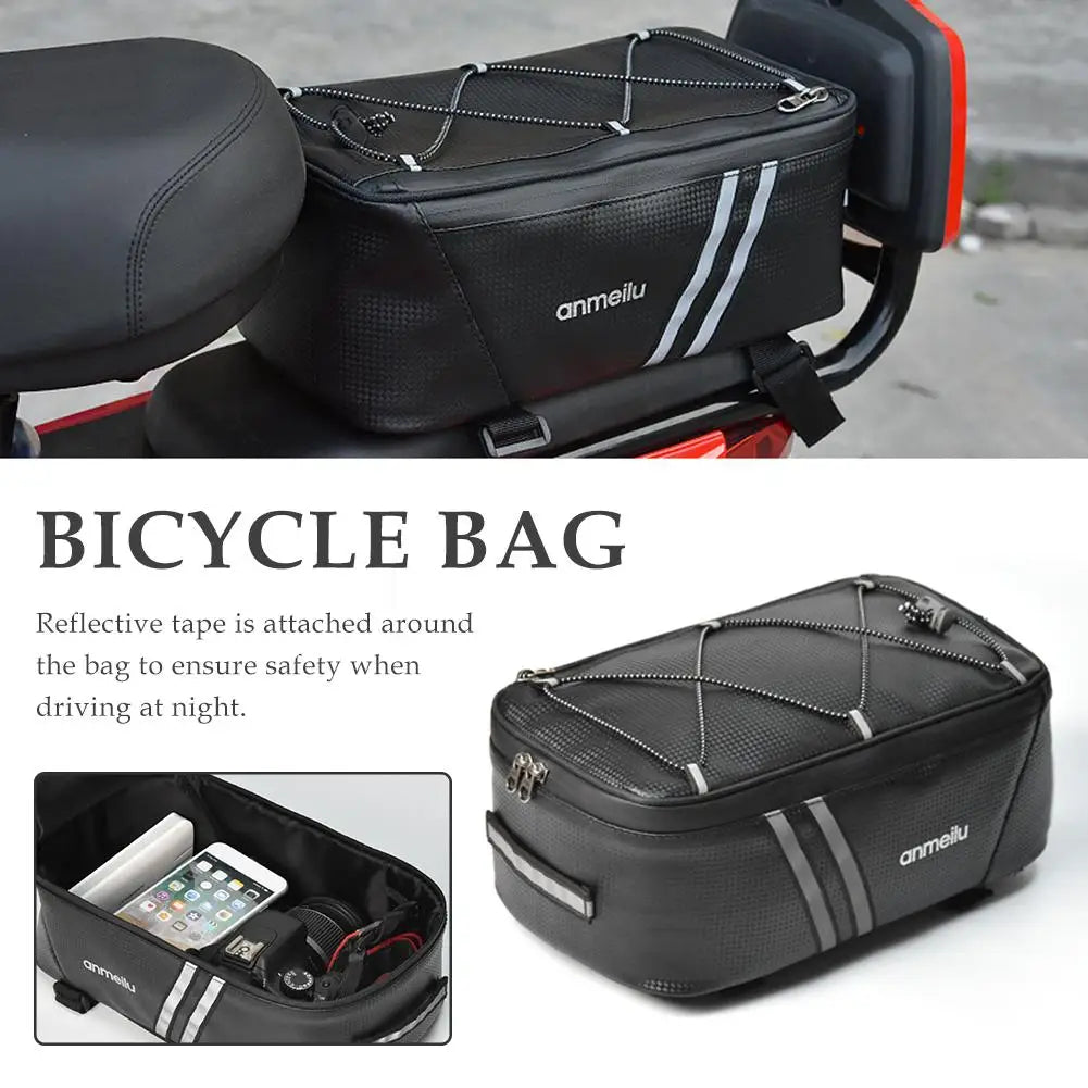 8L Motorcycles Bag Trunk Bag PU Waterproof Bicycle Trunk Bag Cycling Rack Pack Bike Rear Bag Frame Accessories Behind Seat