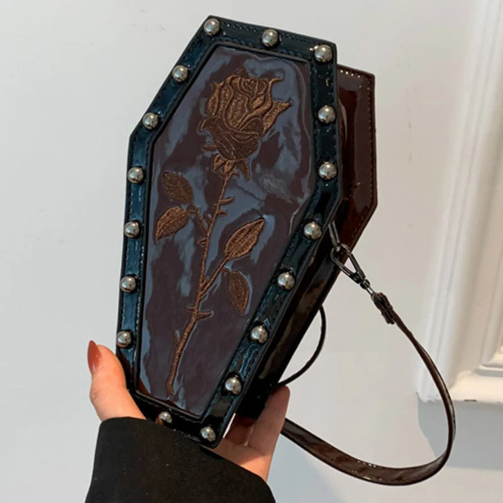 Women Coffin Satchel Purse Cartoon Gothic Crossbody Bag Strap Adjustable Gothic Coin Purse Spider Coffin Bag Halloween Candy Bag