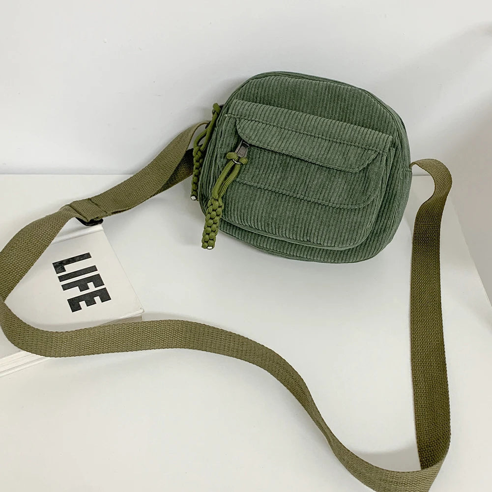 Women Corduroy Crossbody Bag Simple Multi Layer Shoulder Bag Versatile Small Square Bag Satchel Hobo Bag Travel Holiday Purse