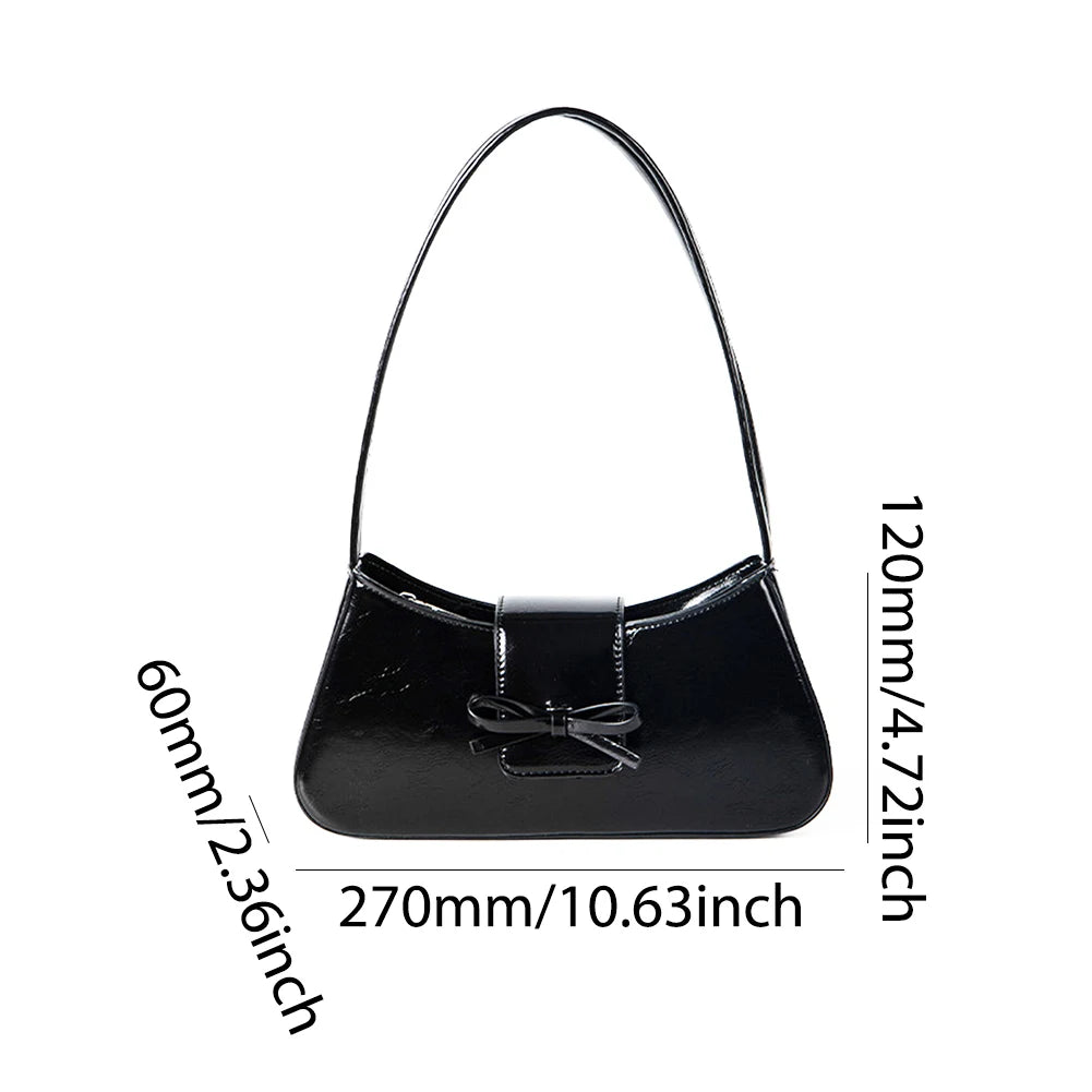 Sweet Bow Shoulder Bag with Zipper Closure Fashion Handbag Retro Everyday Purse Trendy Underarm Bag for Women and Girls