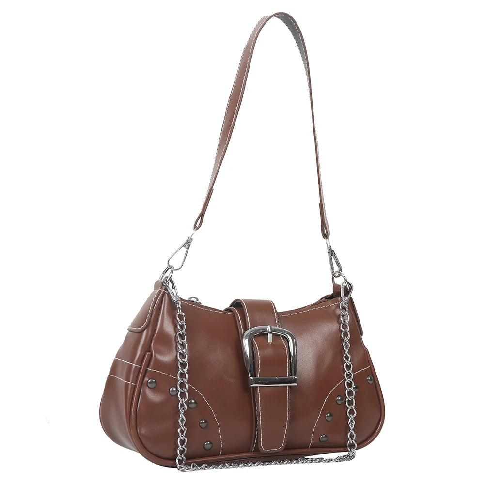Women Armpit Bag Fashion Cool Style Crescent Bag Solid Color for Lady Girl Chic Large Bag with Chain Ornament