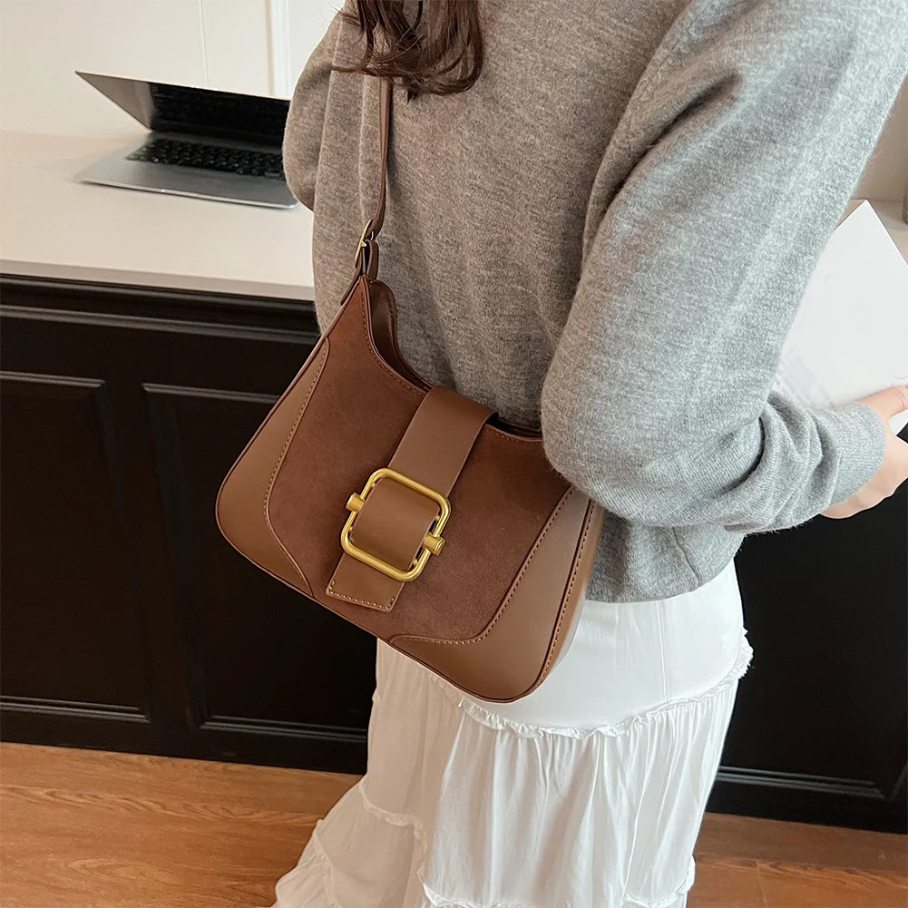 Women Suede Shoulder Bag Adjustable Strap Underarm Bag with Inner Pocket Messenger Bag Satchel Purse for Work Travel