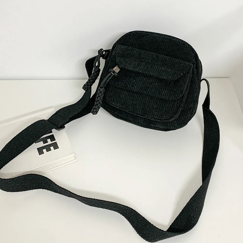 Women Corduroy Crossbody Bag Simple Multi Layer Shoulder Bag Versatile Small Square Bag Satchel Hobo Bag Travel Holiday Purse