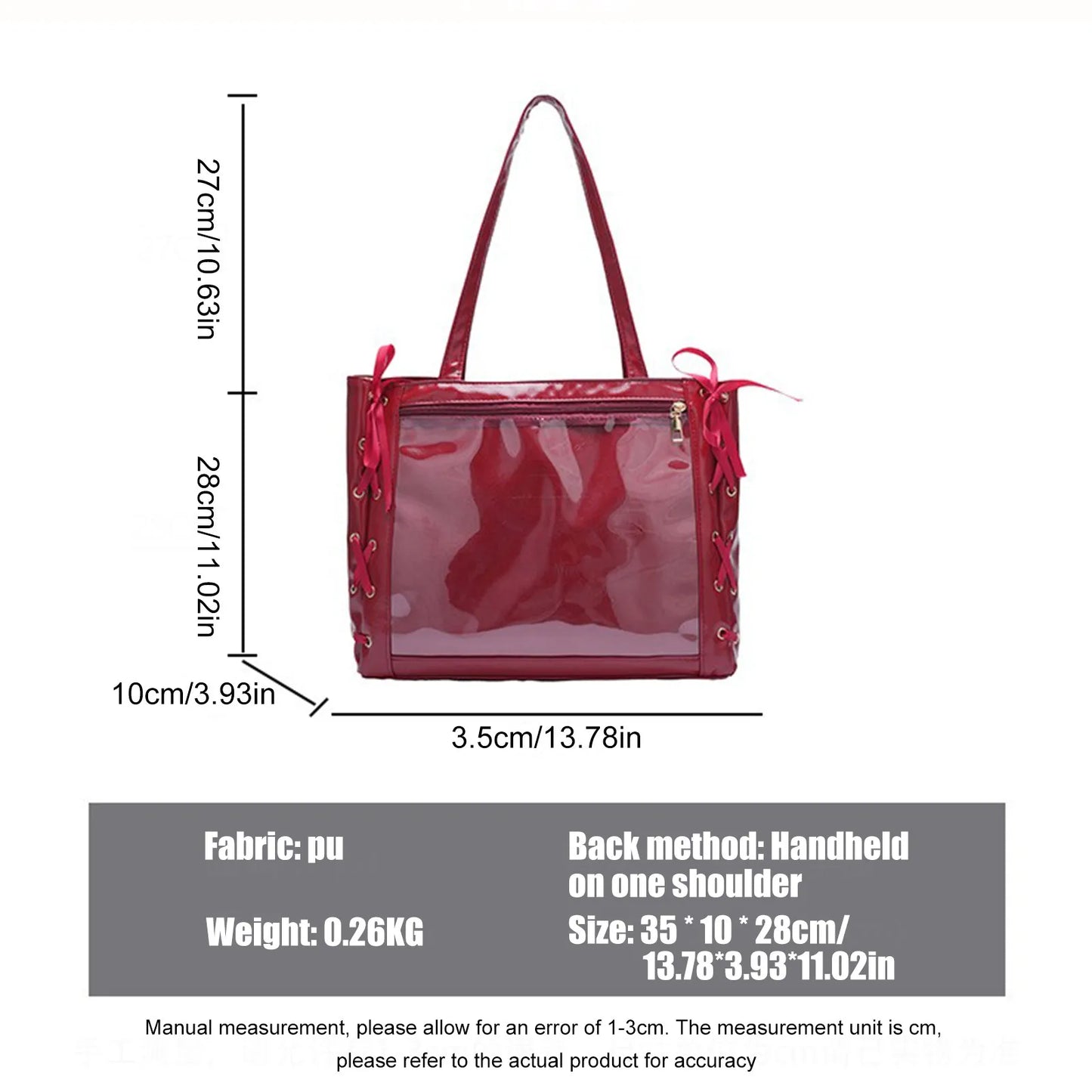 Japanese Kawaii Girls Itabag Large Capacity Pu Leather Shoulder Bag 2025 Bow Ribbon Lolita Jk Handbags Transparent Y2k Handbags