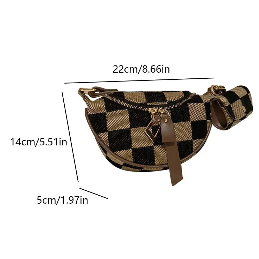 Women Men Canvas Shoulder Bag Adjustable Strap Fanny Pack Checkerboard Sling Bag with Zipper Chest Bag for Shopping Travel