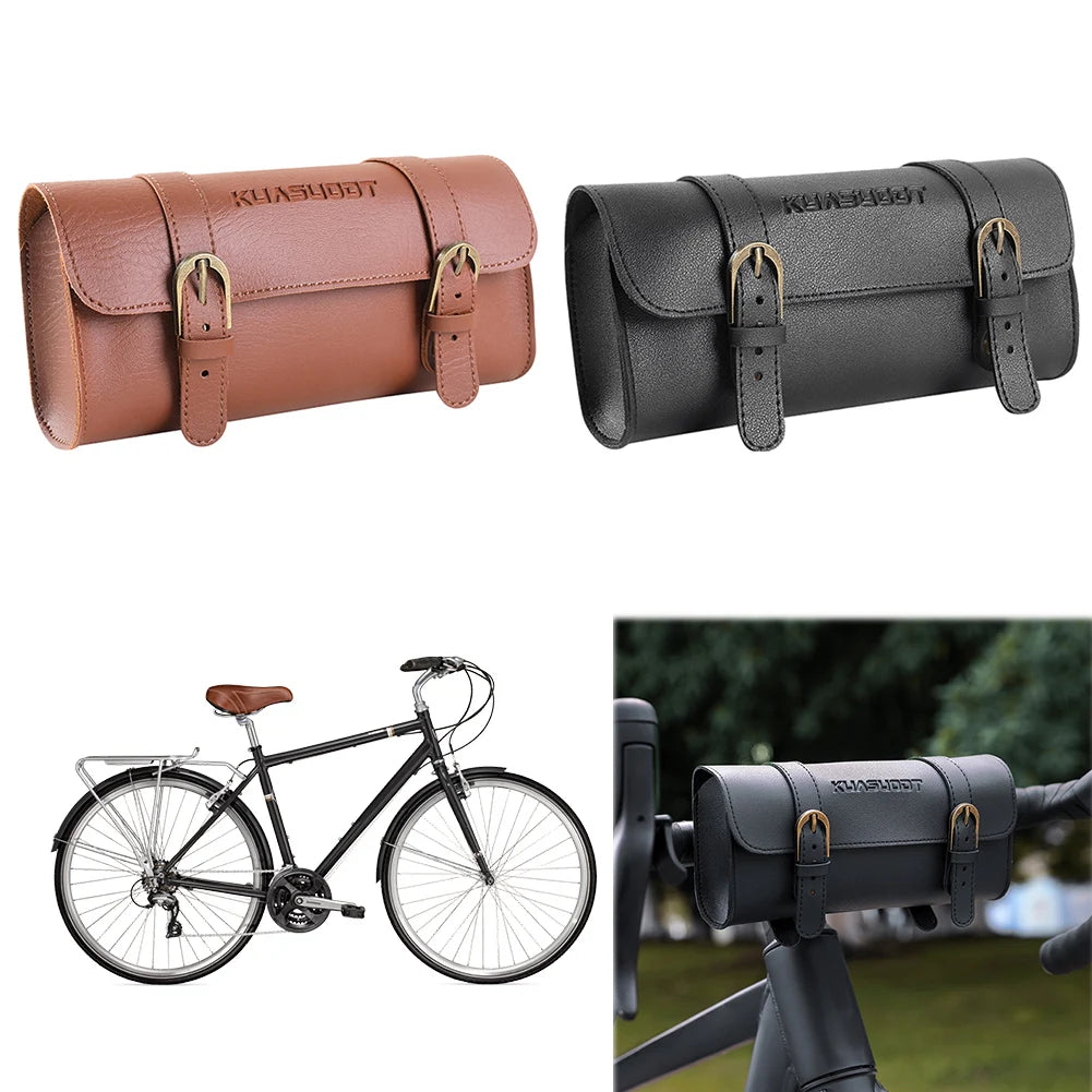 Motorcycle Saddle Storage Bag Leather Bike Handlebar Tool Bag Large Capacity Retro Bicycle Tail Bag for Outdoot Cycling