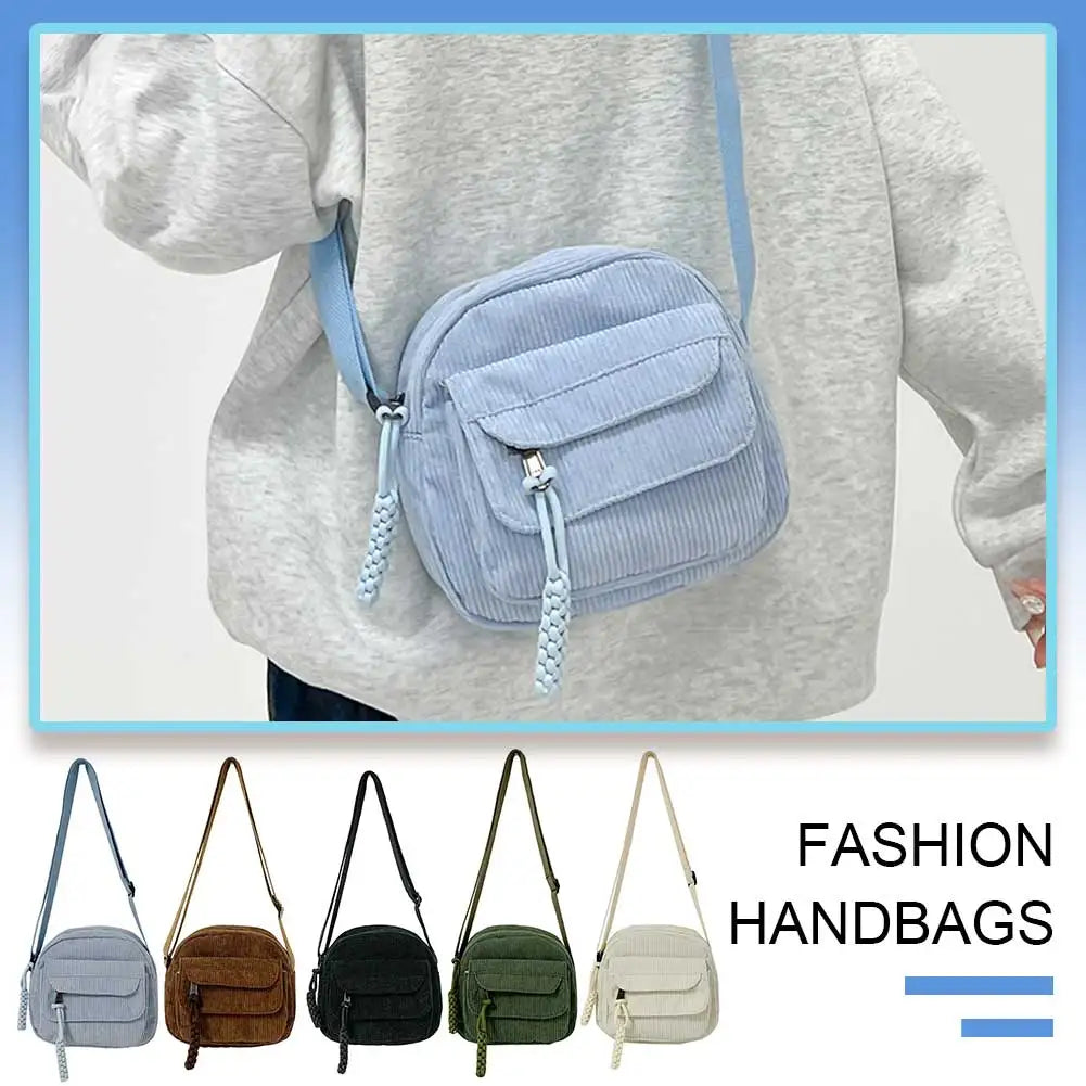Women Corduroy Crossbody Bag Simple Multi Layer Shoulder Bag Versatile Small Square Bag Satchel Hobo Bag Travel Holiday Purse