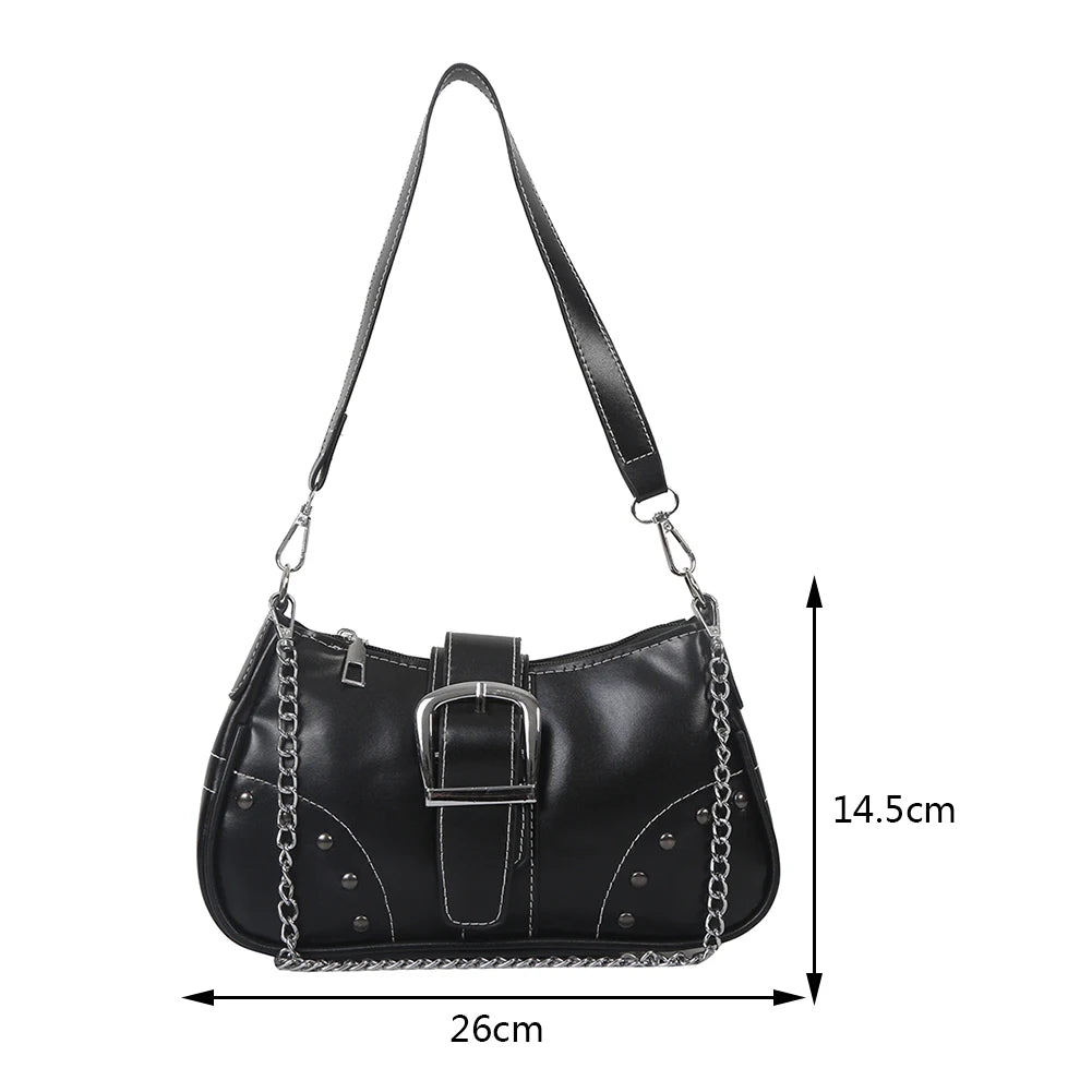 Women Armpit Bag Fashion Cool Style Crescent Bag Solid Color for Lady Girl Chic Large Bag with Chain Ornament
