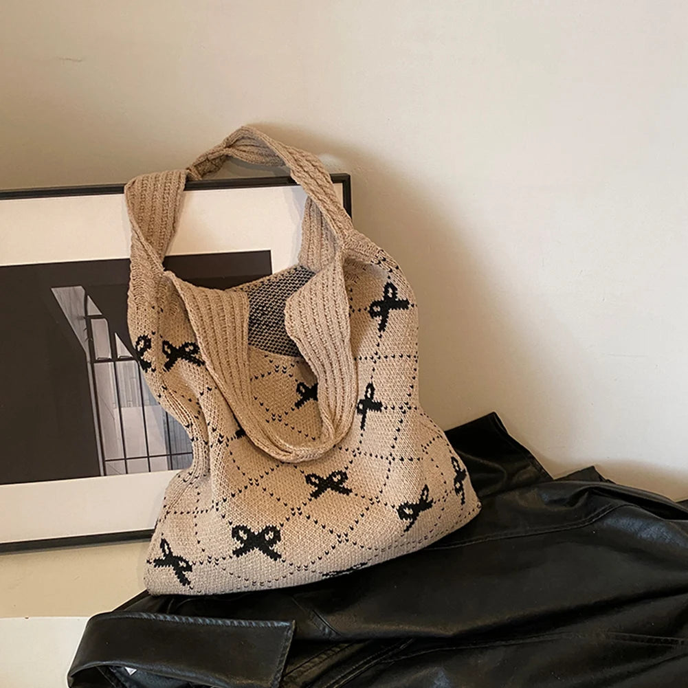 Large Capacity Women Crochet Tote Handbag Cute Shoulder Bag for Shopping Travel Daily Use Versatile Style