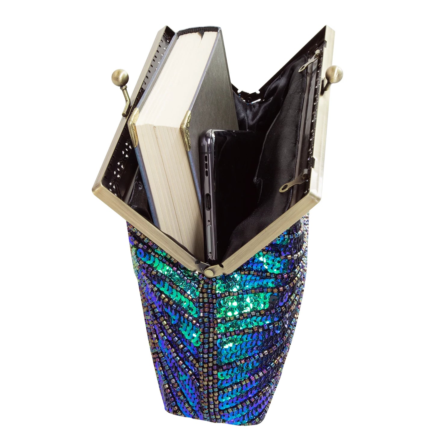 Peacock Green Evening Bag Glitter Gradient Sequins Beading Handbag Women Fashion Oval Party Dressed Purse Bridal Wedding Clutch