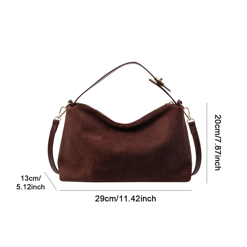 Women Suede Shoulder Bag Adjustable Strap Crossbody Bag With Inner Pocket Satchel Purse Zipper Clutch Purse for Work Travel