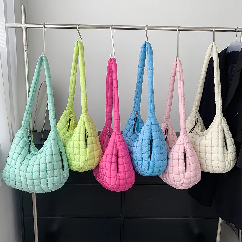 Women Cloud Hobo Bag Large Capacity Quilted Bubbles Crossbody Bag Solid Color Fashion Padded Sling Bag Messenger Bag