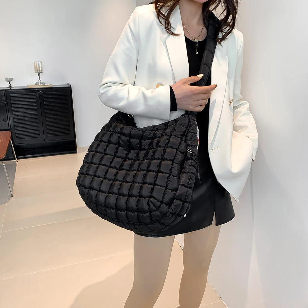 Women Cloud Hobo Bag Large Capacity Quilted Bubbles Crossbody Bag Solid Color Fashion Padded Sling Bag Messenger Bag