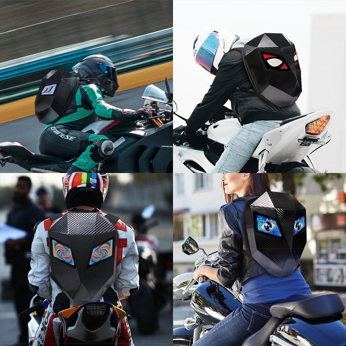 Motorcycle LED Screen Display Cycling Bag Outdoor Riding Helmet Hard Shell Backpack Large Capacity Dynamic Eye Backpack APP DIY