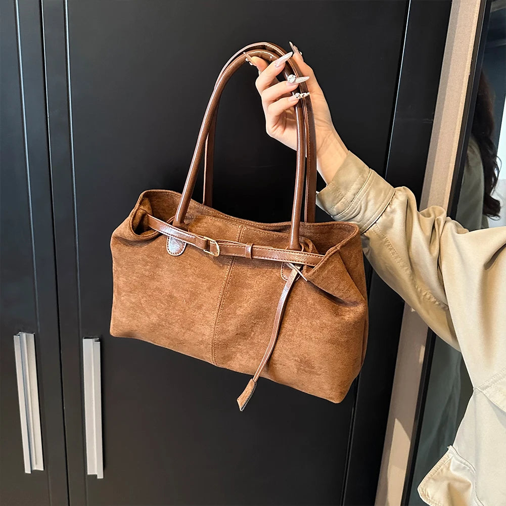 Women PU Fashion Shoulder Bag Solid Color Stylish Shoulder Purse Hasp Closure Simple Commuting Bag Trendy Work Bag