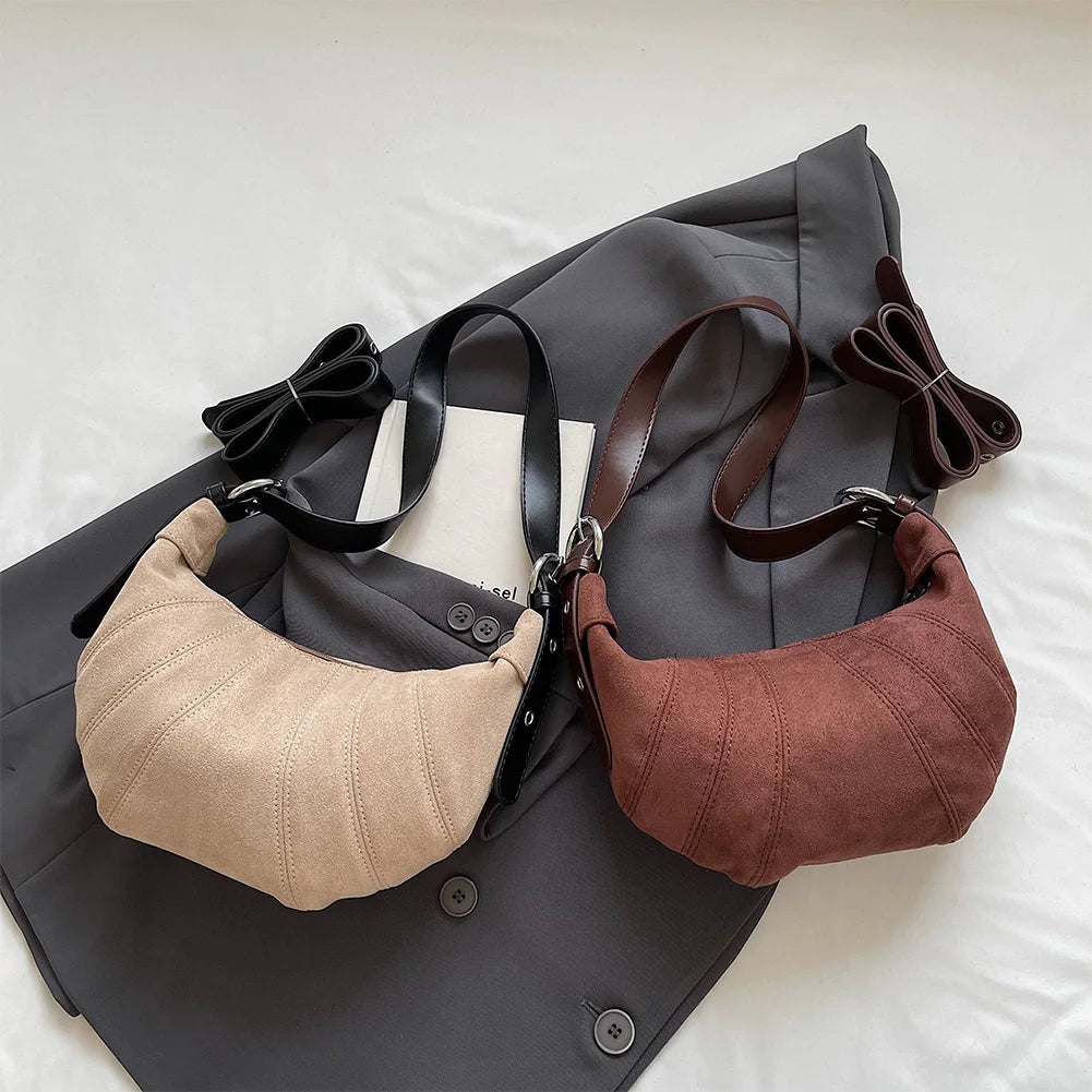 Women PU Fashion Shoulder Bag Zipper Closure Simple Tote Purse Half Moon Crossbody Bag Casual Underarm Bag Stylish Commuting Bag