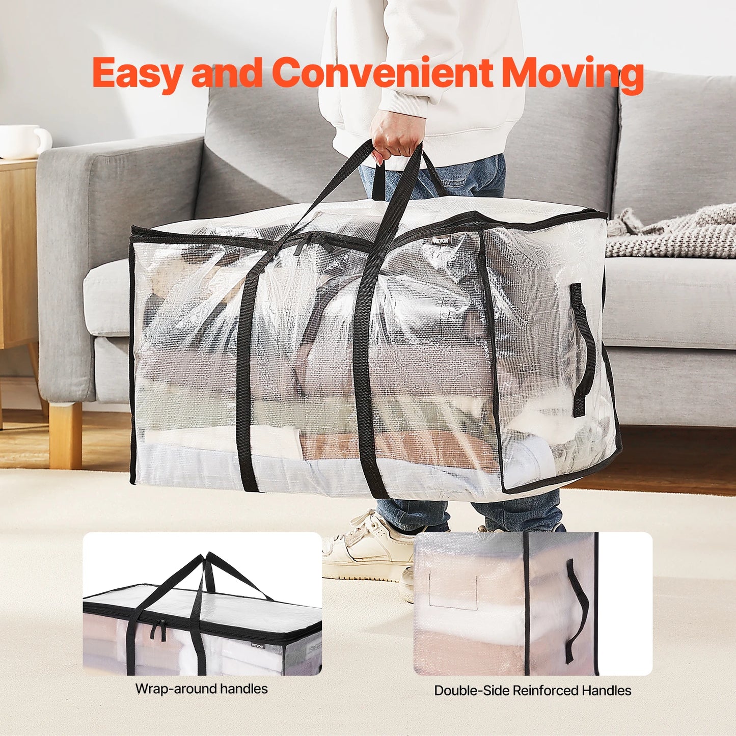 VEVOR 60L/90L Large Storage Bags 6 Pack Clothes Storage Bins with Handle Foldable Closet Containers for Home Bedsheet Pillow