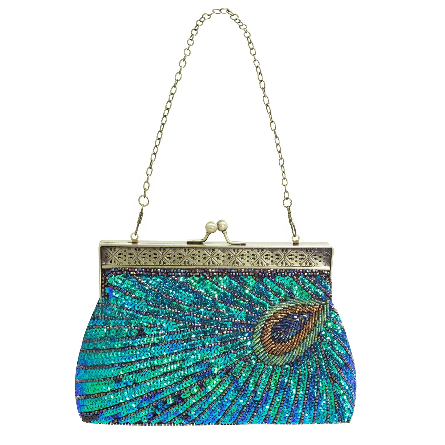 Peacock Green Evening Bag Glitter Gradient Sequins Beading Handbag Women Fashion Oval Party Dressed Purse Bridal Wedding Clutch