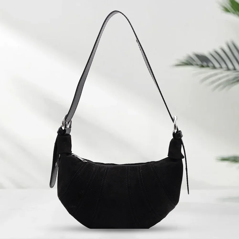 Women PU Fashion Shoulder Bag Zipper Closure Simple Tote Purse Half Moon Crossbody Bag Casual Underarm Bag Stylish Commuting Bag
