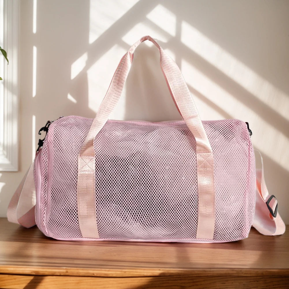 Mesh Travel Duffle Bag Gym Sports Bag with Shoe Compartment Luggage Bag Dry Wet Separation Large Capacity for Outdoor Travel