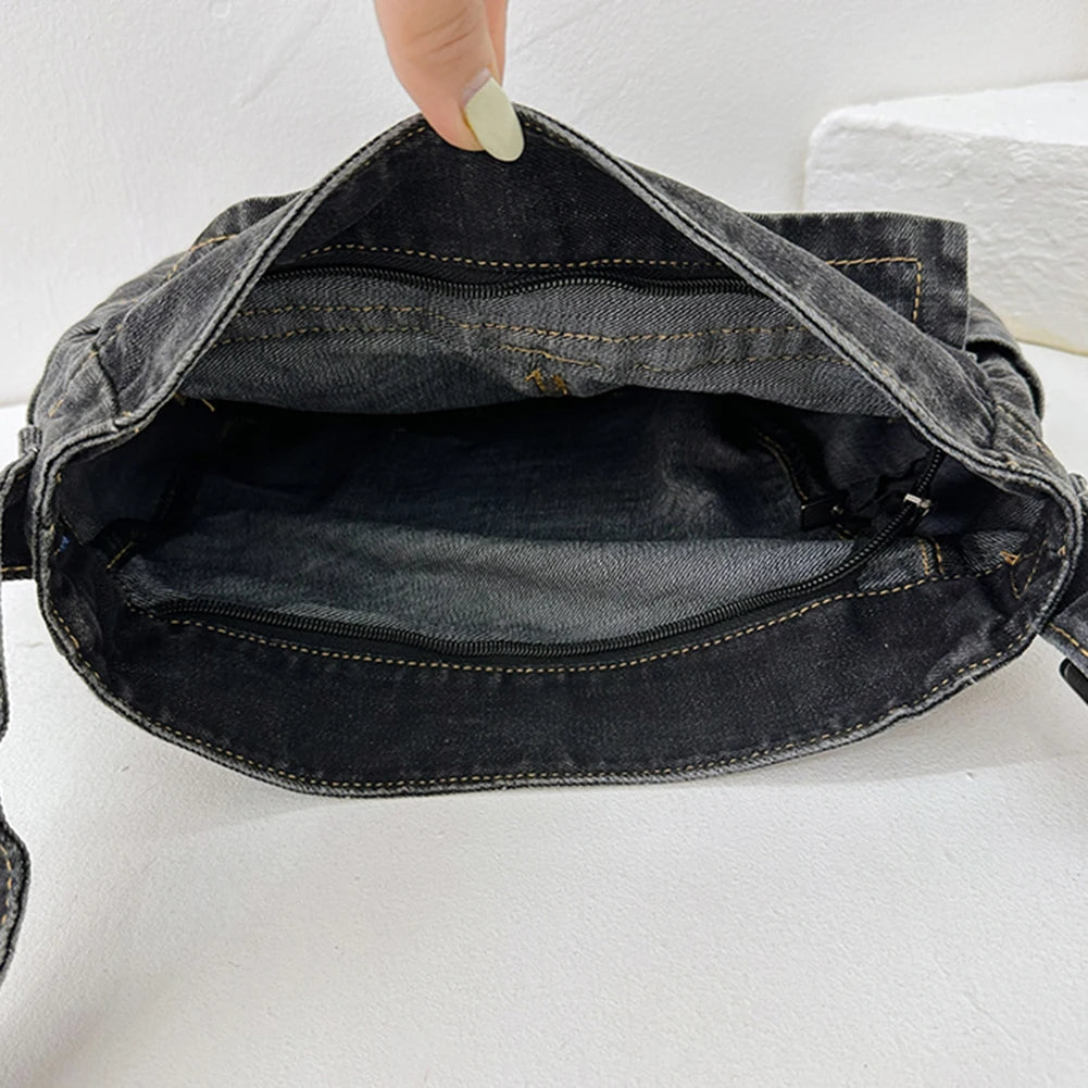 Women Stylish Crossbody Bag Large Capacity Denim Daily Tote Bag Adjustable Strap Trendy Carrying Bag Multifunction Chic Hobo Bag