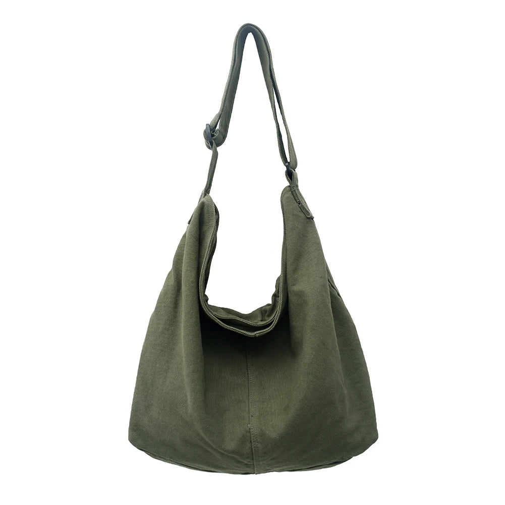 Japanese Harajuku Canvas Shoulder Bag Solid Color Retro Crossbody Messenger Handbags Soft Pockets Large Capacity for Travel