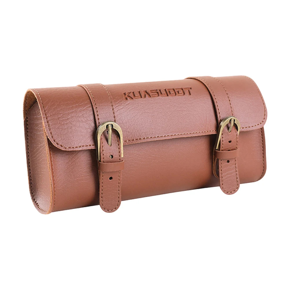 Motorcycle Saddle Storage Bag Leather Bike Handlebar Tool Bag Large Capacity Retro Bicycle Tail Bag for Outdoot Cycling