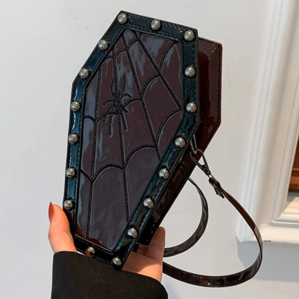 Women Coffin Satchel Purse Cartoon Gothic Crossbody Bag Strap Adjustable Gothic Coin Purse Spider Coffin Bag Halloween Candy Bag