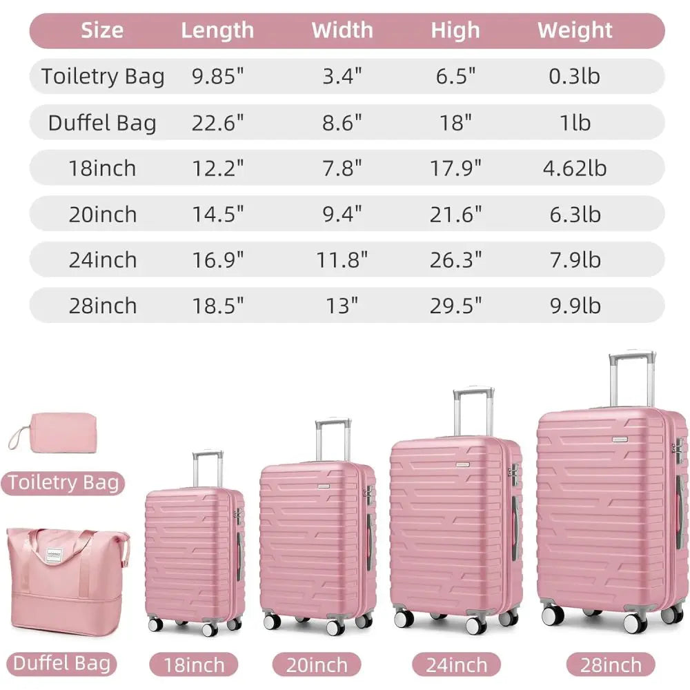 Luggage Sets 6 Piece with Duffel Bags Hardside Expandable Suitcases with Spinner Wheels TSA Lock Pink