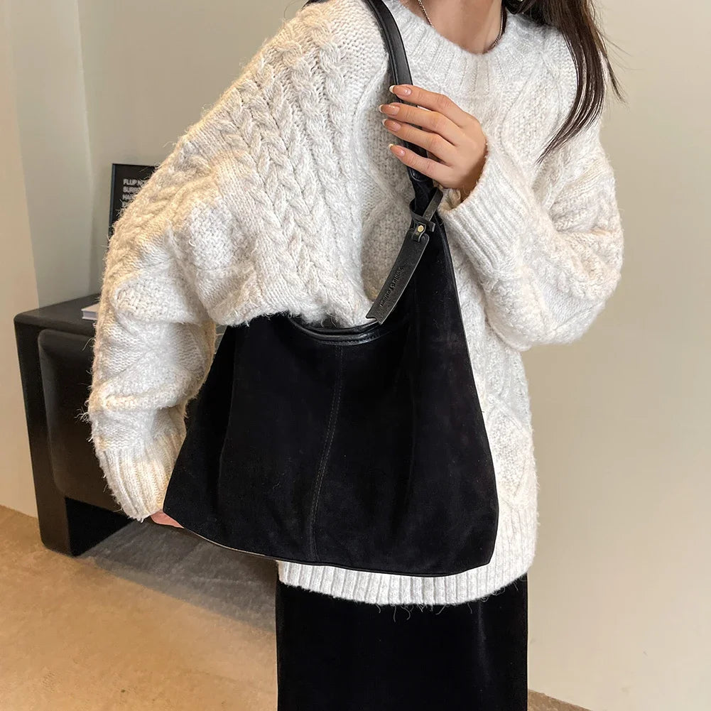 Women Suede Hobo Bag Magnetic Closure Shoulder Bag Large Capacity Tote Bag Purse for Work Travel