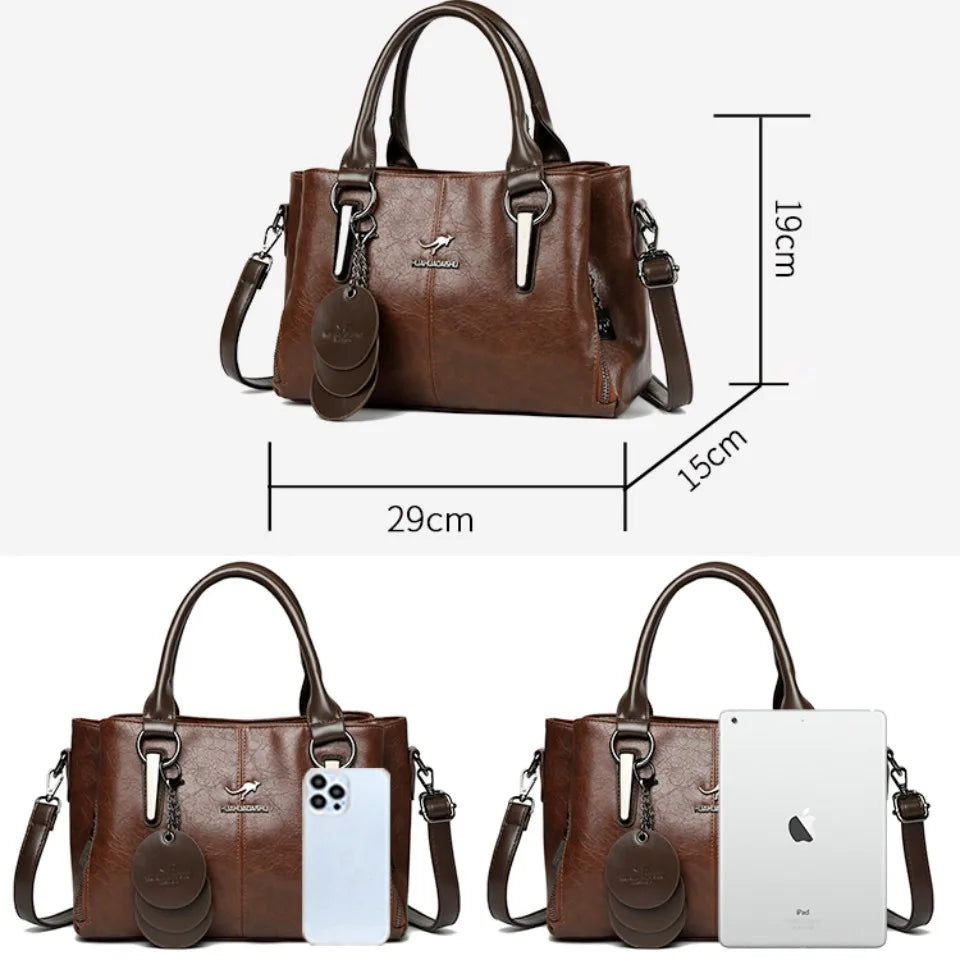 Retro Three Layers High Quality Leather Shoulder Crossbody Hand Bags for Women Vintage Casual Totes Designer Handbag Sac A Main