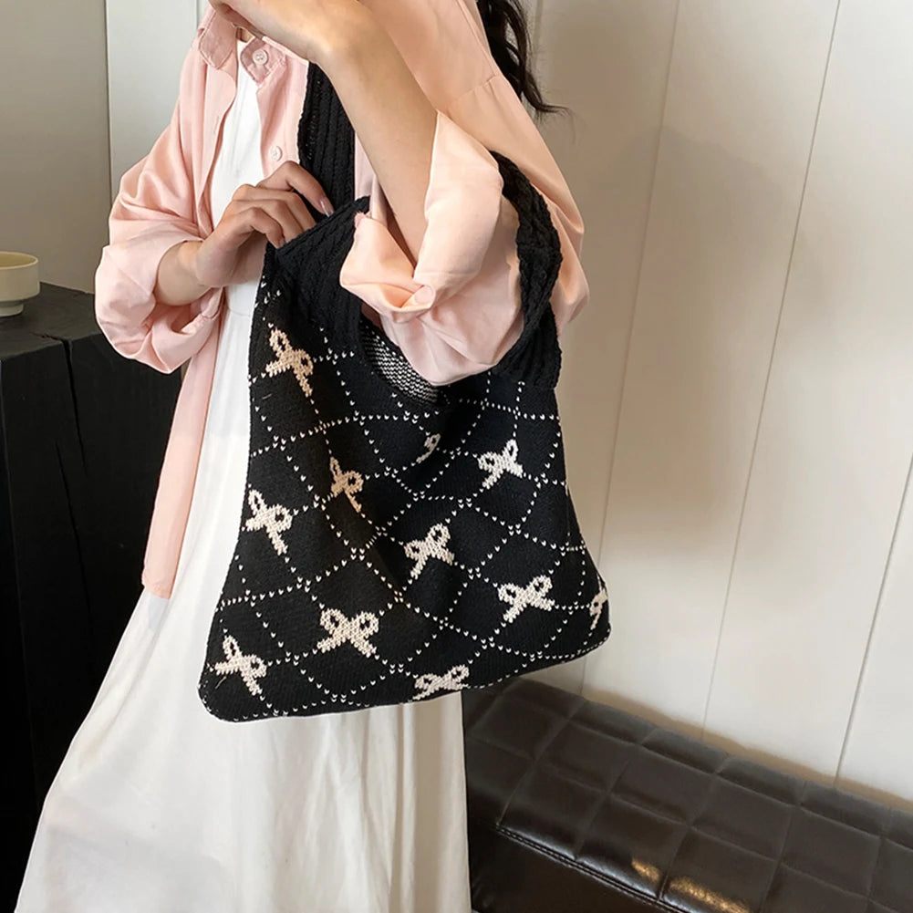 Large Capacity Women Crochet Tote Handbag Cute Shoulder Bag for Shopping Travel Daily Use Versatile Style