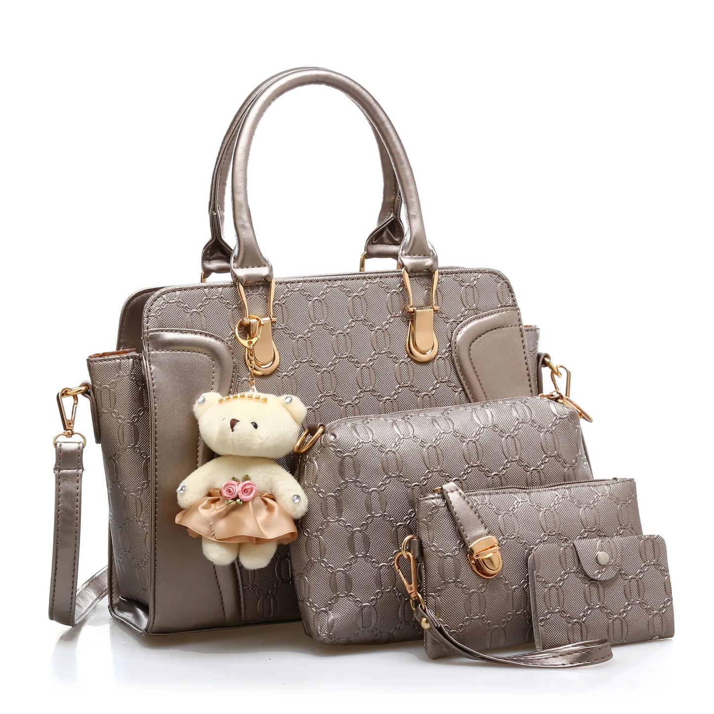 LadiesHandbag Set Top Handle Bags 4 Pieces Set inPULeather,ToteBagShoulderBagClutch andCardHolderSets forShoppingWorkTravel Gift