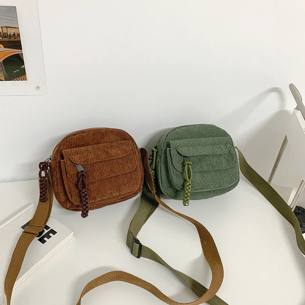 Women Corduroy Crossbody Bag Simple Multi Layer Shoulder Bag Versatile Small Square Bag Satchel Hobo Bag Travel Holiday Purse