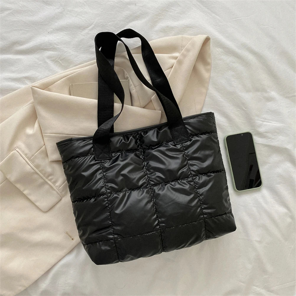 Fashion Women Tote Bag Large Capacity Cotton Padded Purses Handbags Rhombus Portable Handbag Quilted Solid for Leisure Travel