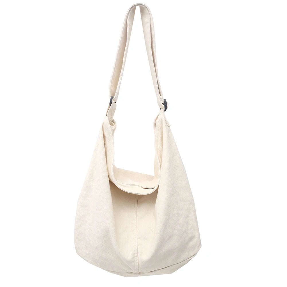 Japanese Harajuku Canvas Shoulder Bag Solid Color Retro Crossbody Messenger Handbags Soft Pockets Large Capacity for Travel