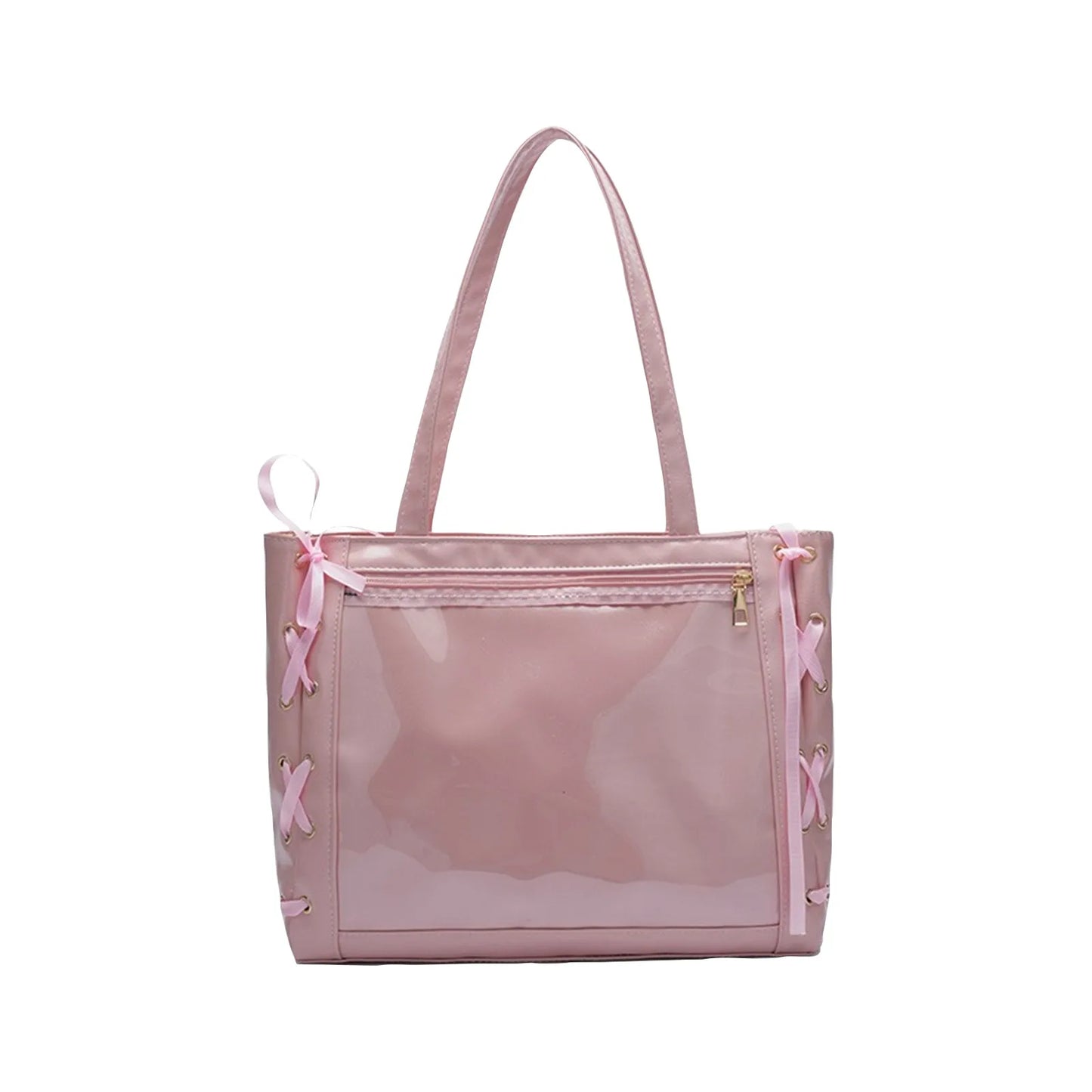 Japanese Kawaii Girls Itabag Large Capacity Pu Leather Shoulder Bag 2025 Bow Ribbon Lolita Jk Handbags Transparent Y2k Handbags