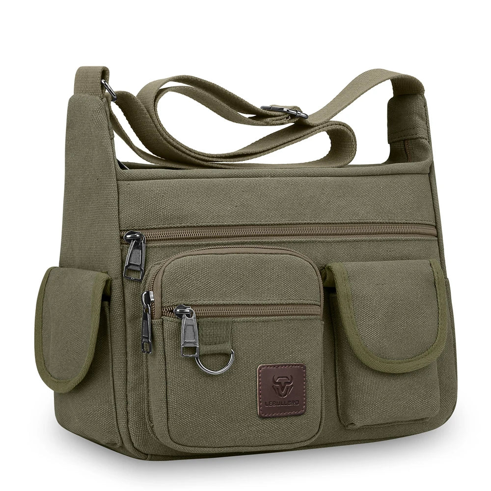 LEBULLBRO Men Retro Canvas Messenger Bags Book Bags School 13inch Shoulder Bag