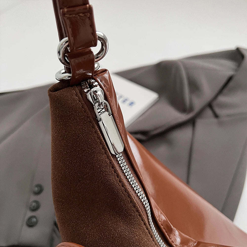 Women Suede Shoulder Bag with Inner Pocket Hobo Bag Zipper Closure Crescent Bag Clutch Purse for Shopping Work Travel