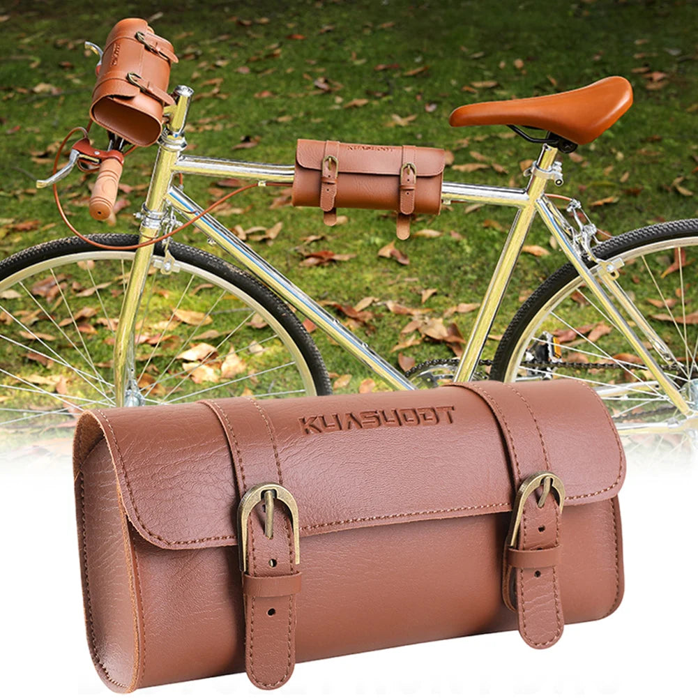Motorcycle Saddle Storage Bag Leather Bike Handlebar Tool Bag Large Capacity Retro Bicycle Tail Bag for Outdoot Cycling