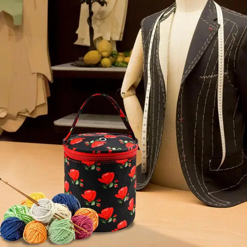 Knitting Project Bag Oxford Fabric Yarn Tote Bag With Zipper Yarn Storage Organizer Portable Yarn Barrel Bag For Yarn Balls