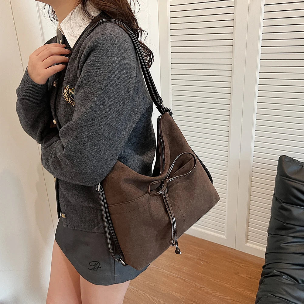 Women Suede Shoulder Bag with Inner Pocket Hobo Bag Zipper Closure Crescent Bag Clutch Purse for Shopping Work Travel
