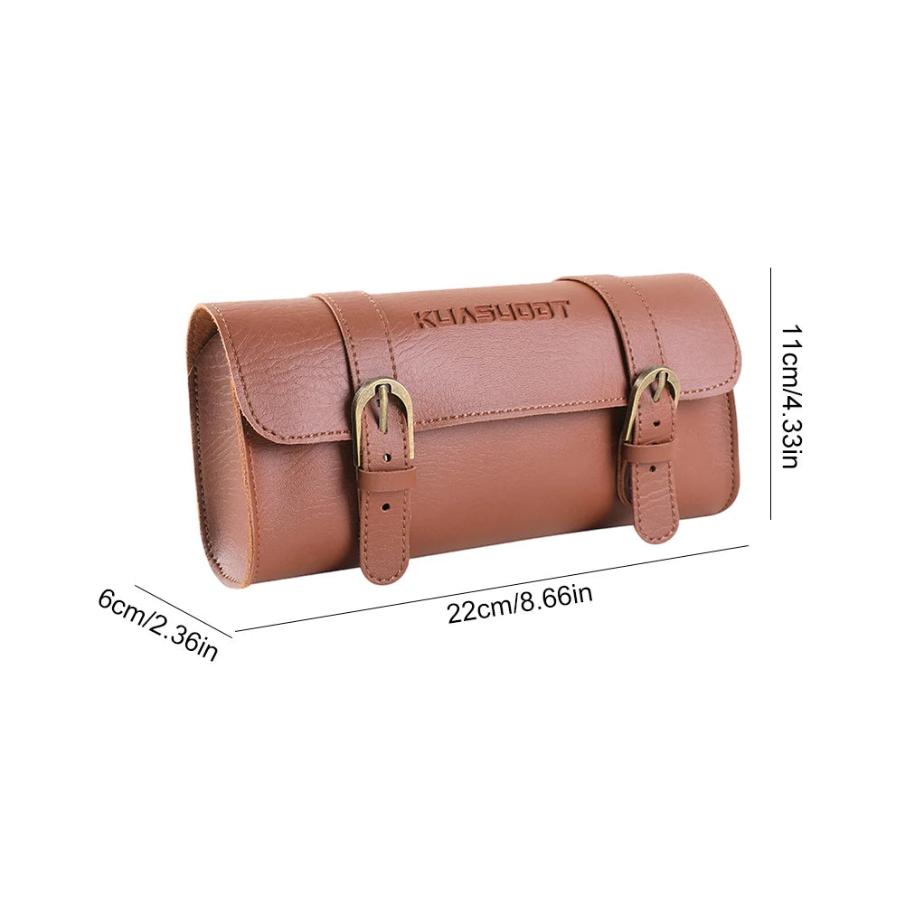 Motorcycle Saddle Storage Bag Leather Bike Handlebar Tool Bag Large Capacity Retro Bicycle Tail Bag for Outdoot Cycling