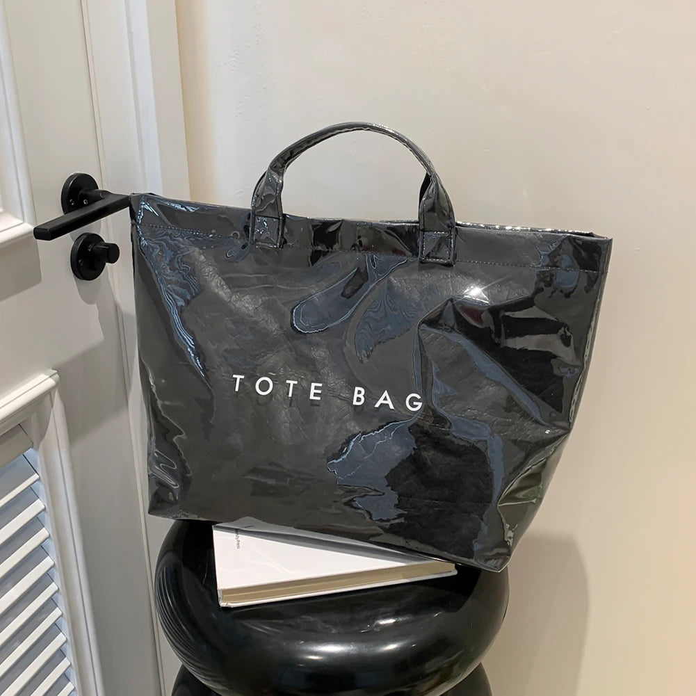PVC Tote Bag Large Capacity Travel Shopping Bag Y2K Top Handle Bag for Women Work Shopping Travel