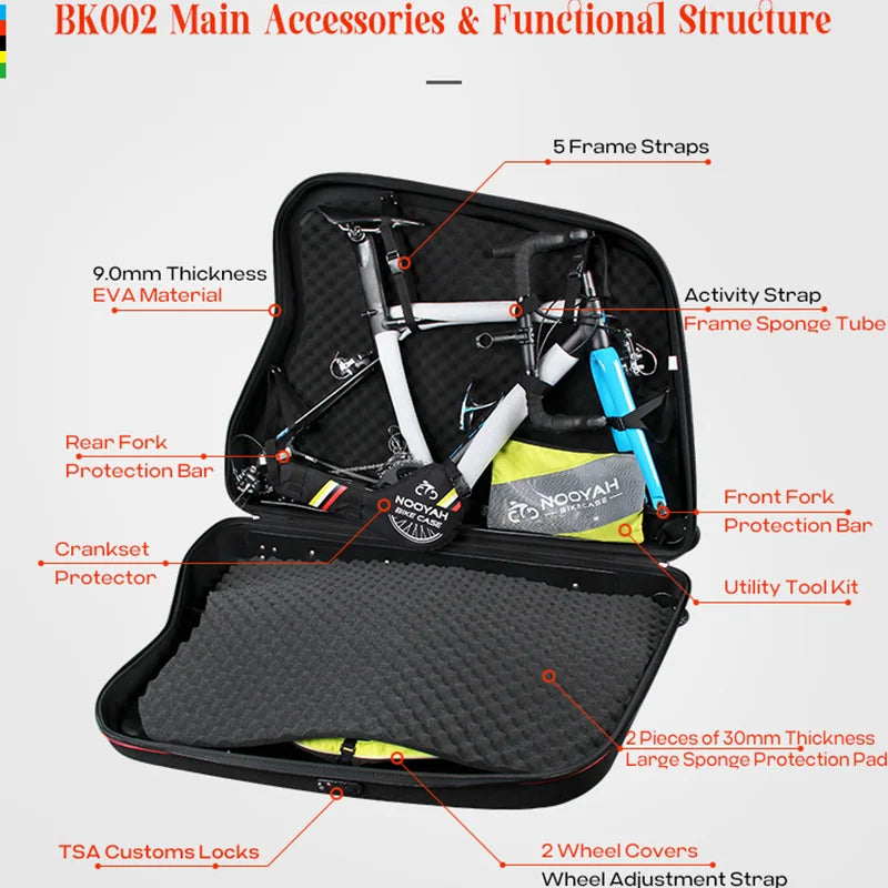 NOOYAH Bike Travel Case EVA Bike Bag for Transport Bicycle EVA Hardshell Bike Accessories Air Transport Bike Round Trip Suitcase