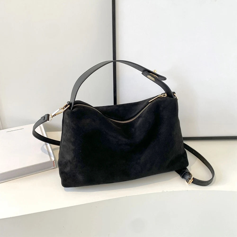 Women Suede Shoulder Bag Adjustable Strap Crossbody Bag With Inner Pocket Satchel Purse Zipper Clutch Purse for Work Travel