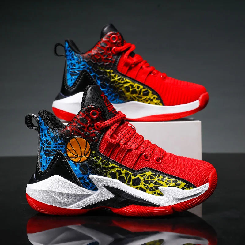 Children High-Top Breathable Basketball Sneakers Non-Slip Sole All-Season Sports Shoes for Kids